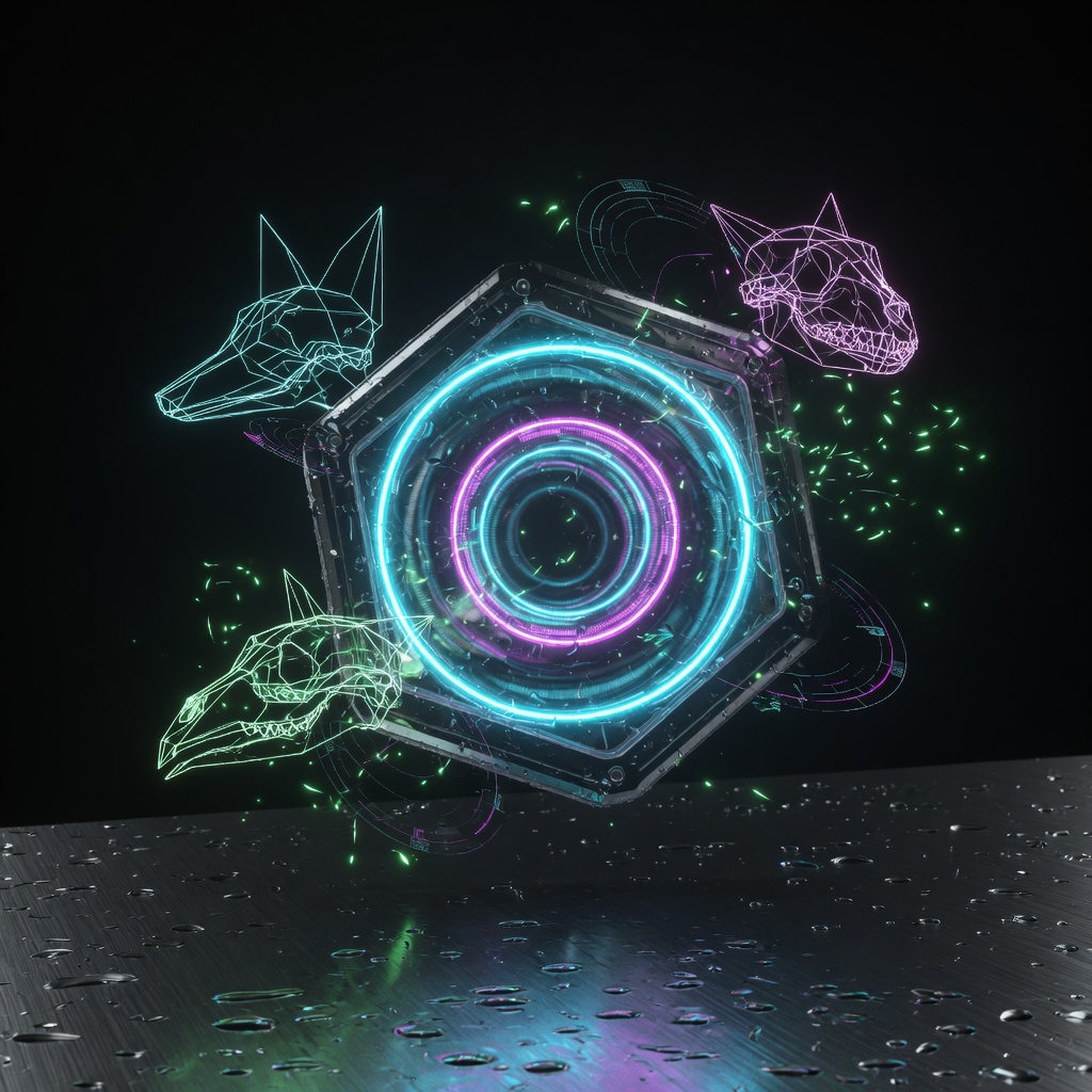 CHIMERA 量子コア — 三頭ワイヤーフレームと六角量子リング